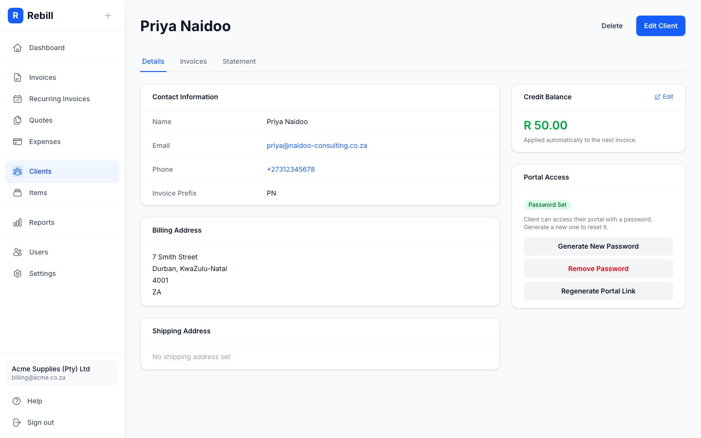 client credit balance