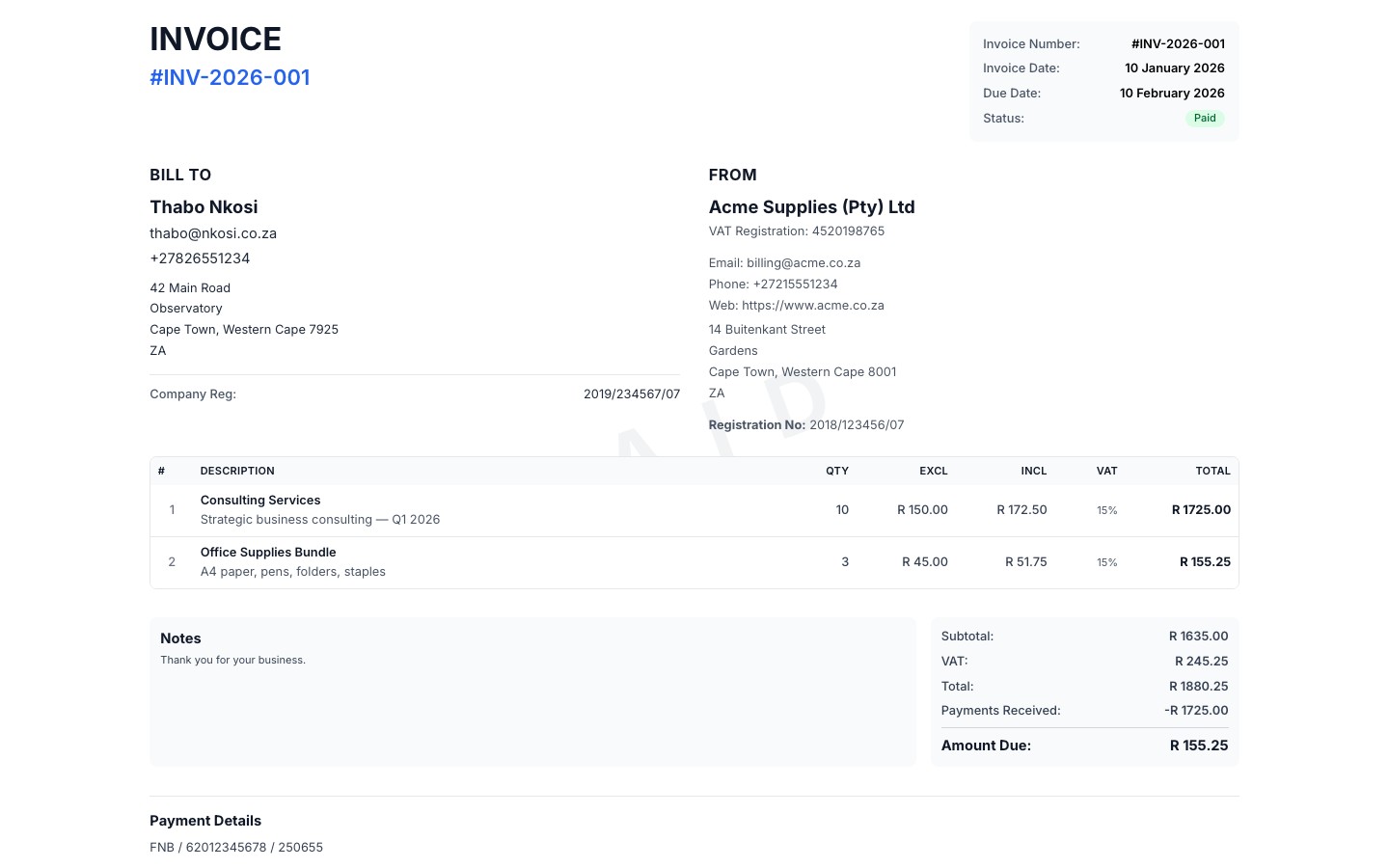 invoice print preview