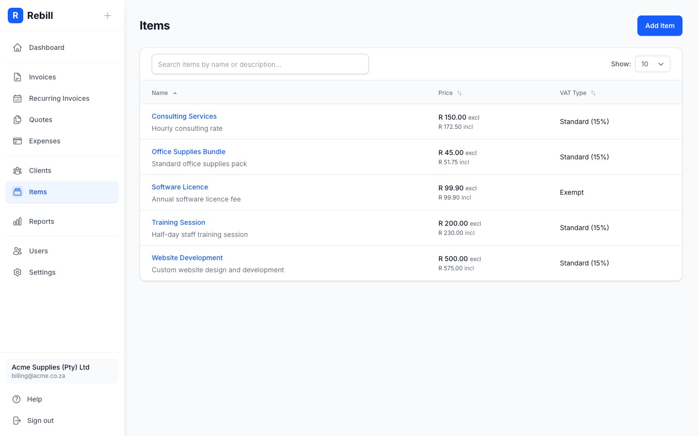 items list add button