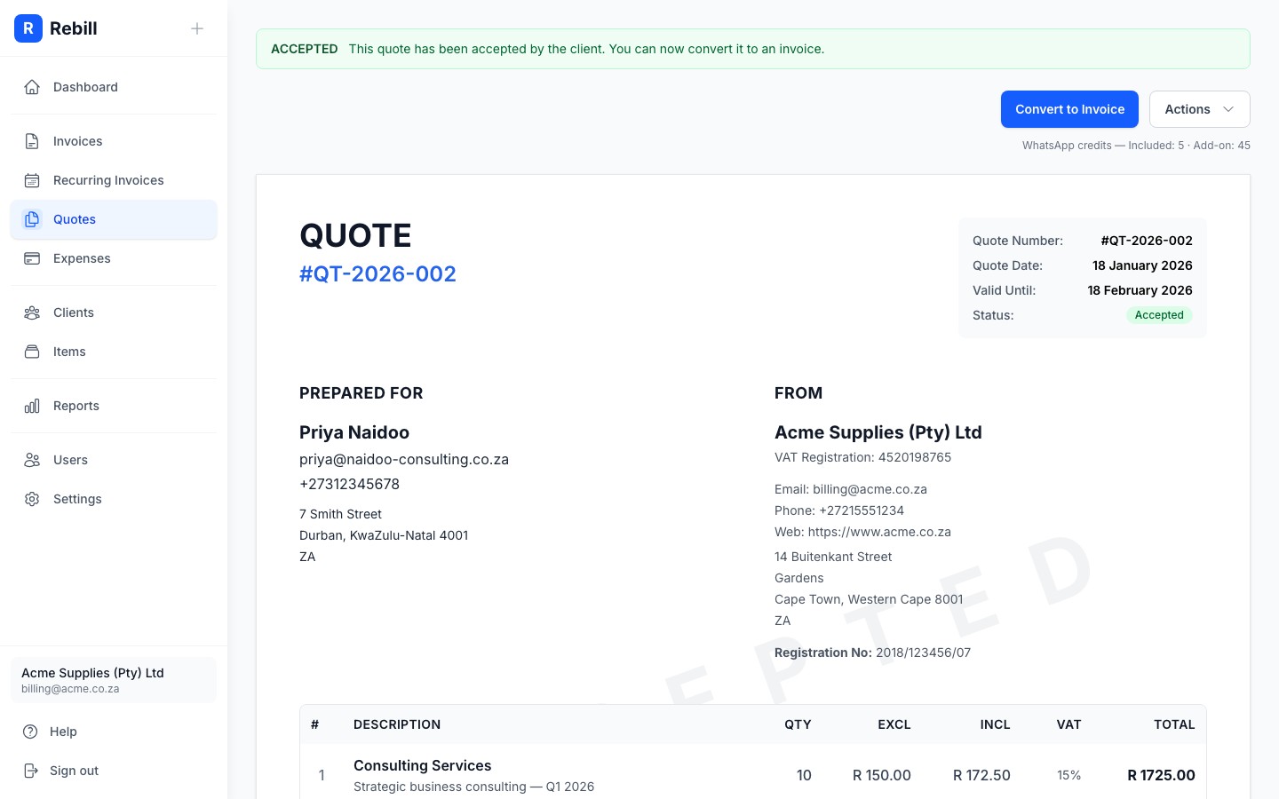 quote detail accepted