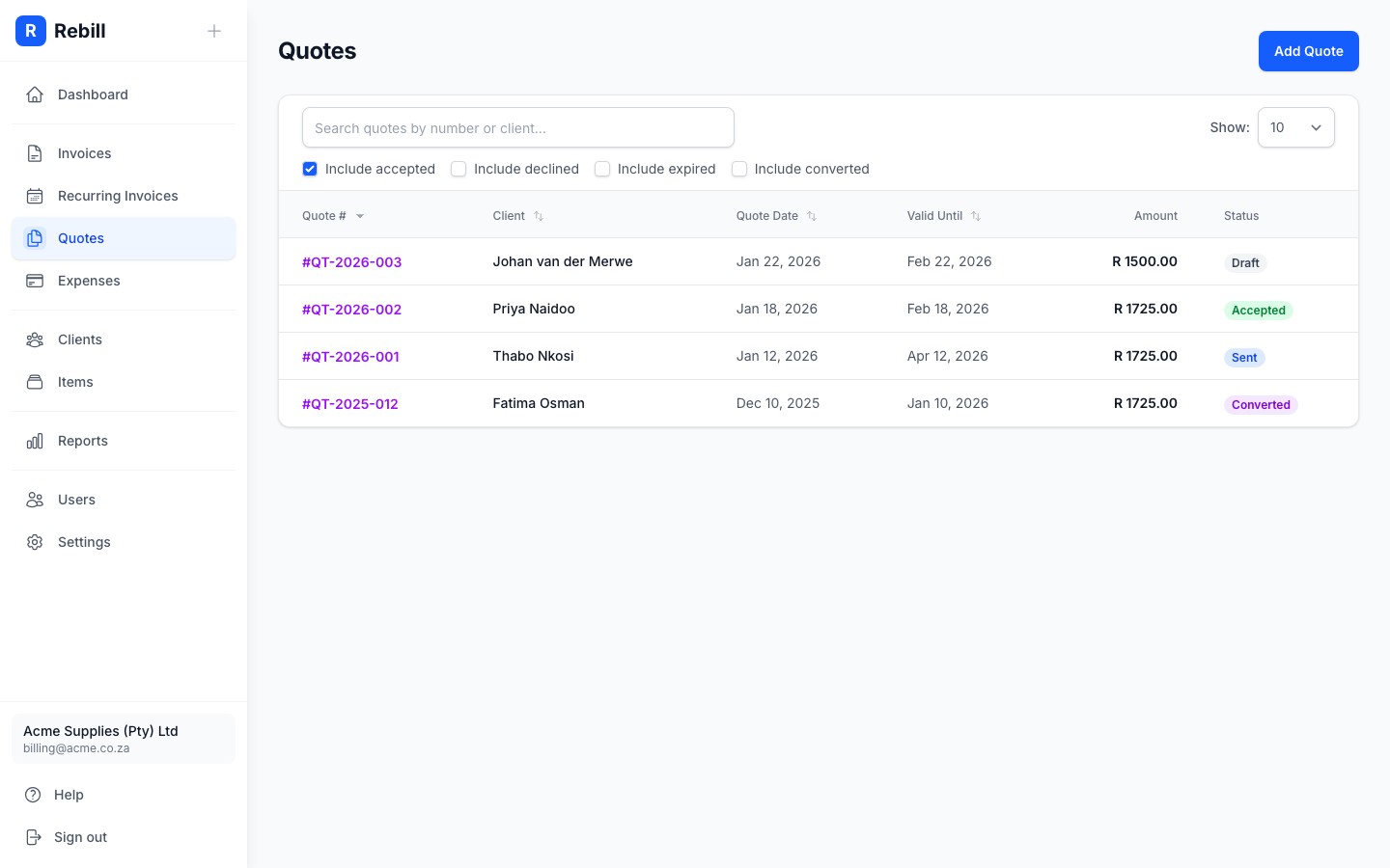 quotes list add button