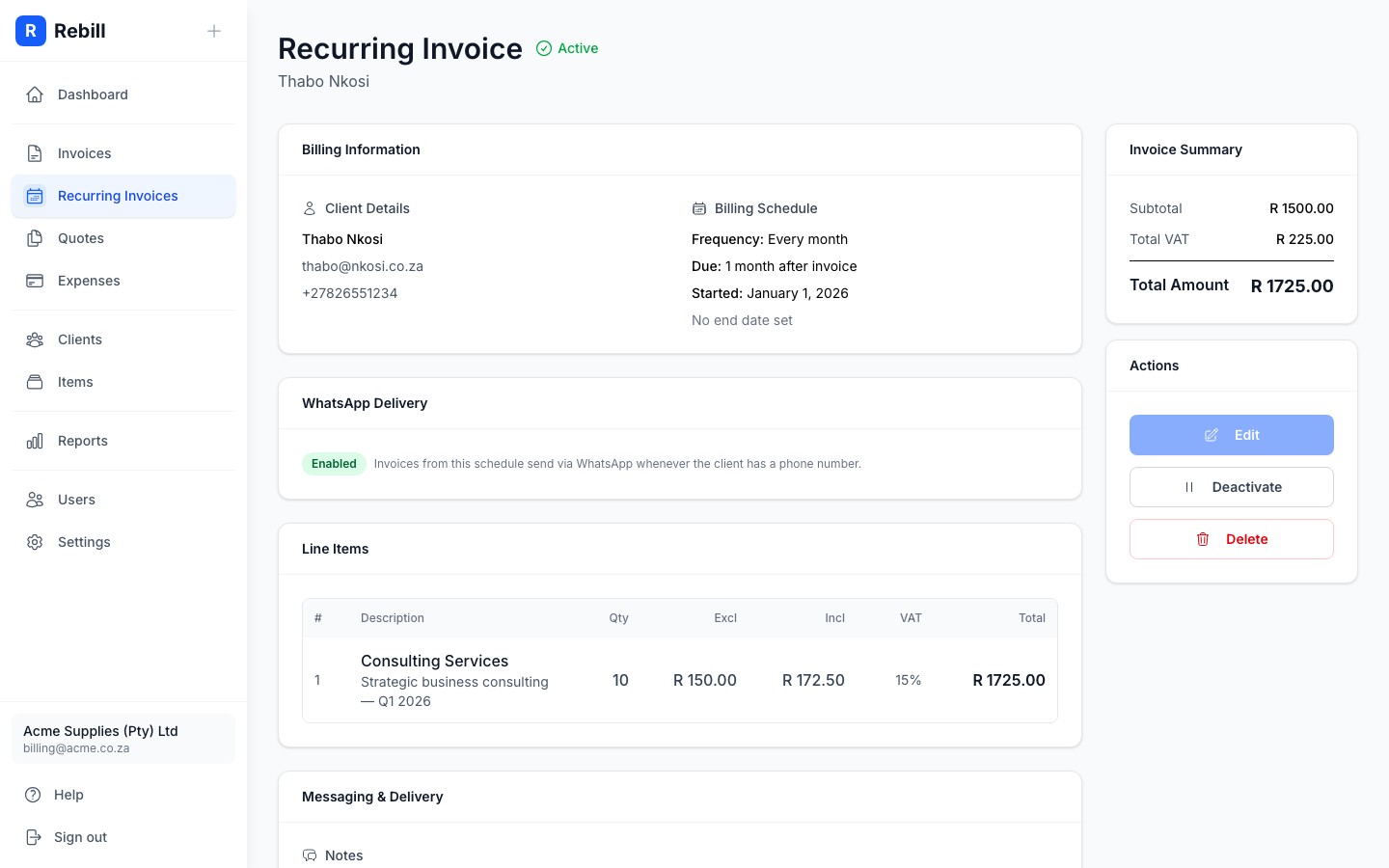 recurring detail active