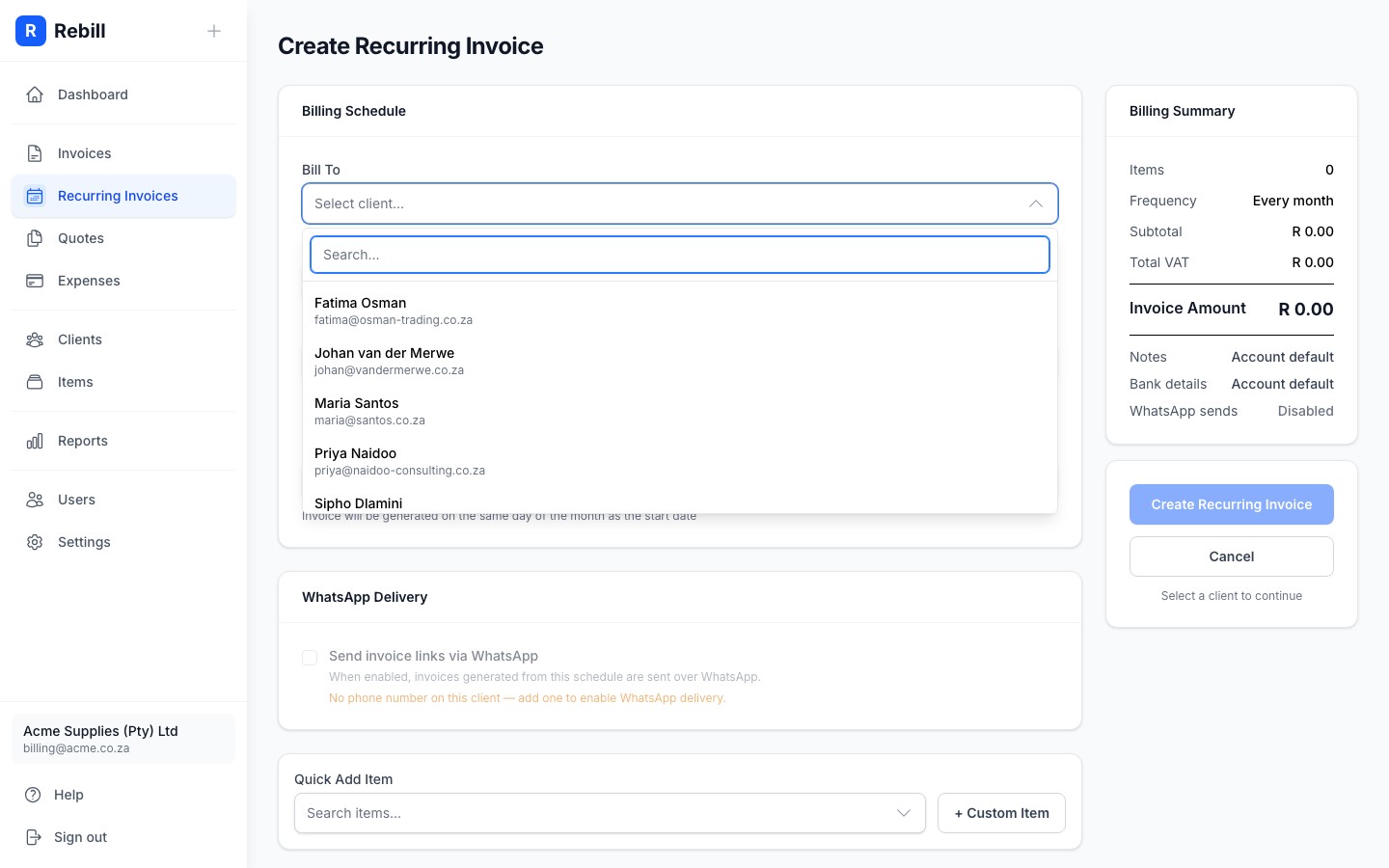 recurring form client