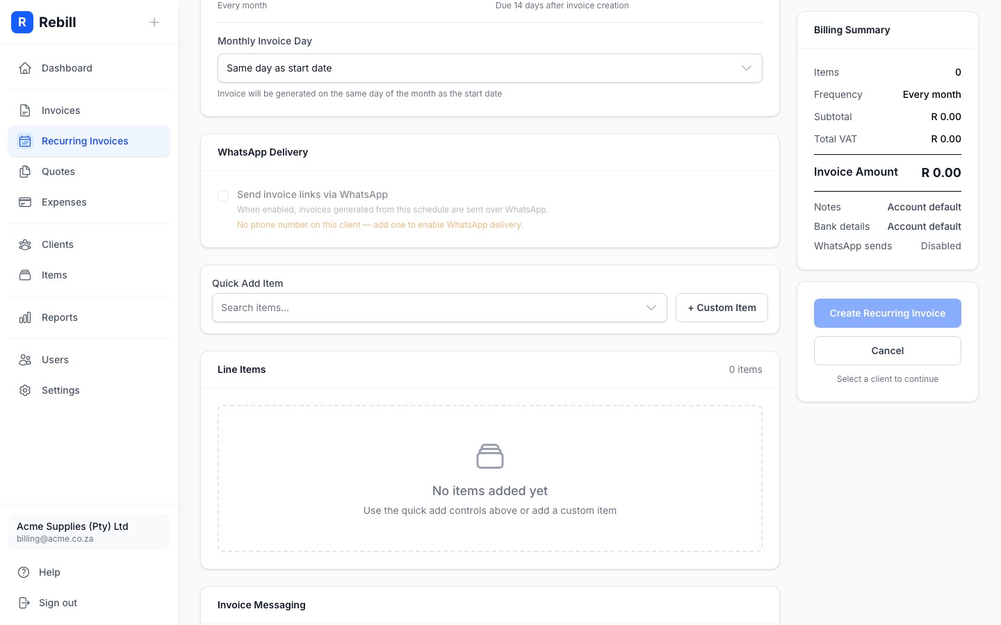 recurring form line items