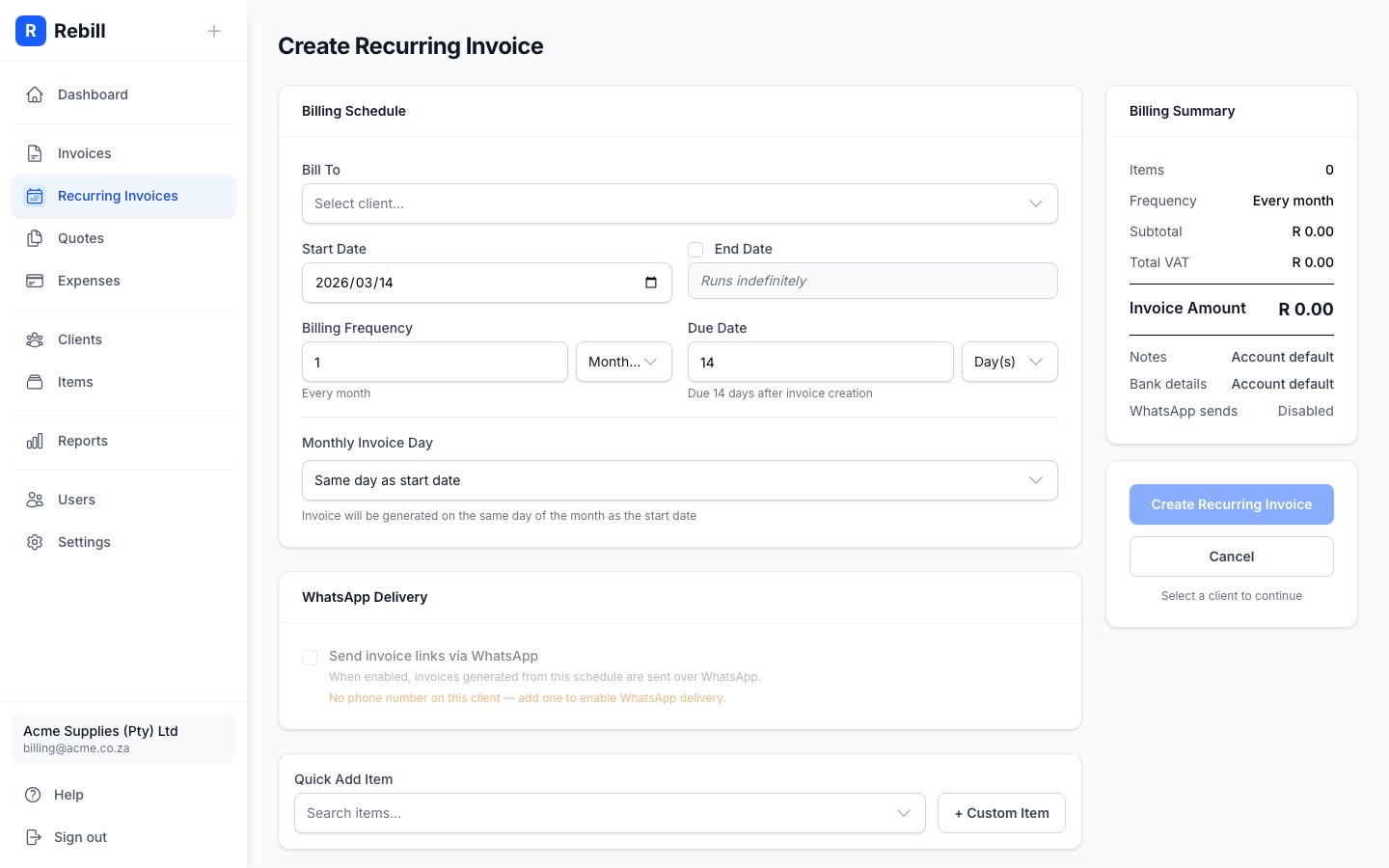 recurring form schedule