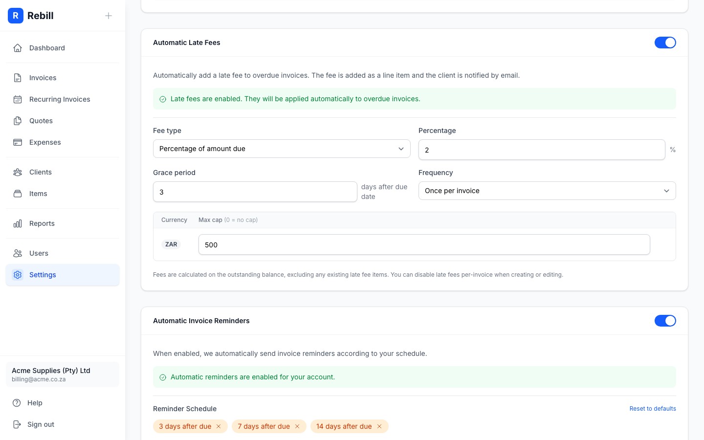 settings late fees config